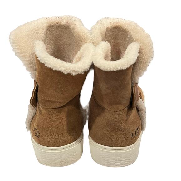 UGG Priya Womens 7 Brown Suede Sneaker Plush Bootie Slip On Snap Cozy Comfy‎ - Picture 5 of 9